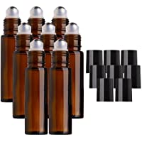 MINGZE 8 piezas 10ml Botellas de vidrio ámbar con bola de metal de acero inoxidable- Botella de aceite esencial Roll-on…